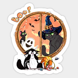 Boo! Halloween window and cute cats Sticker